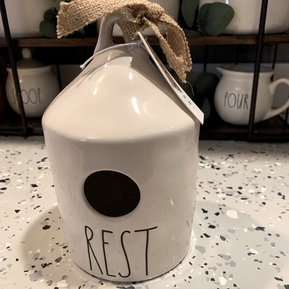 Rae Dunn round REST Birdhouse with nest decal